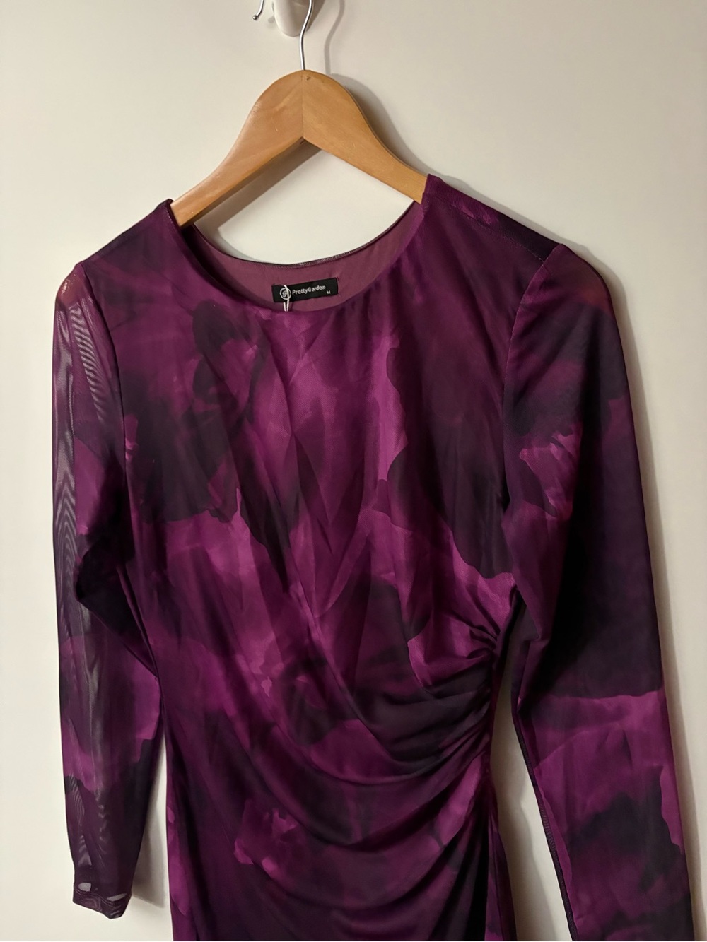 PRETTYGARDEN Sheer Mesh Long Sleeve Ruched Bodycon Maxi Dress - Picture 10 of 13
